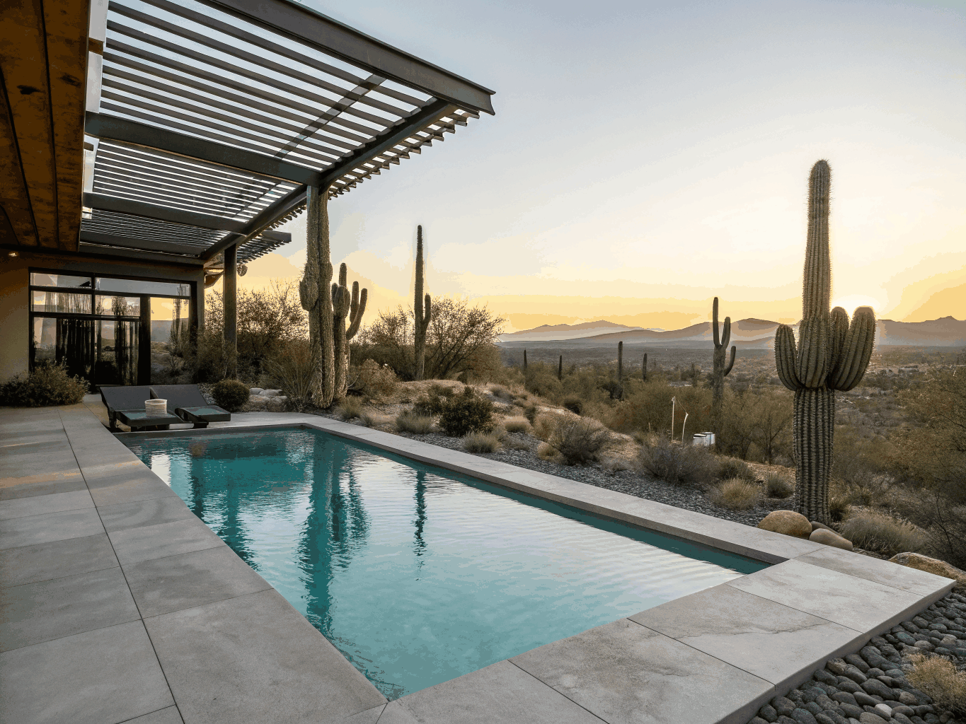 Sparkling pool water with caustic sun reflections in Arizona