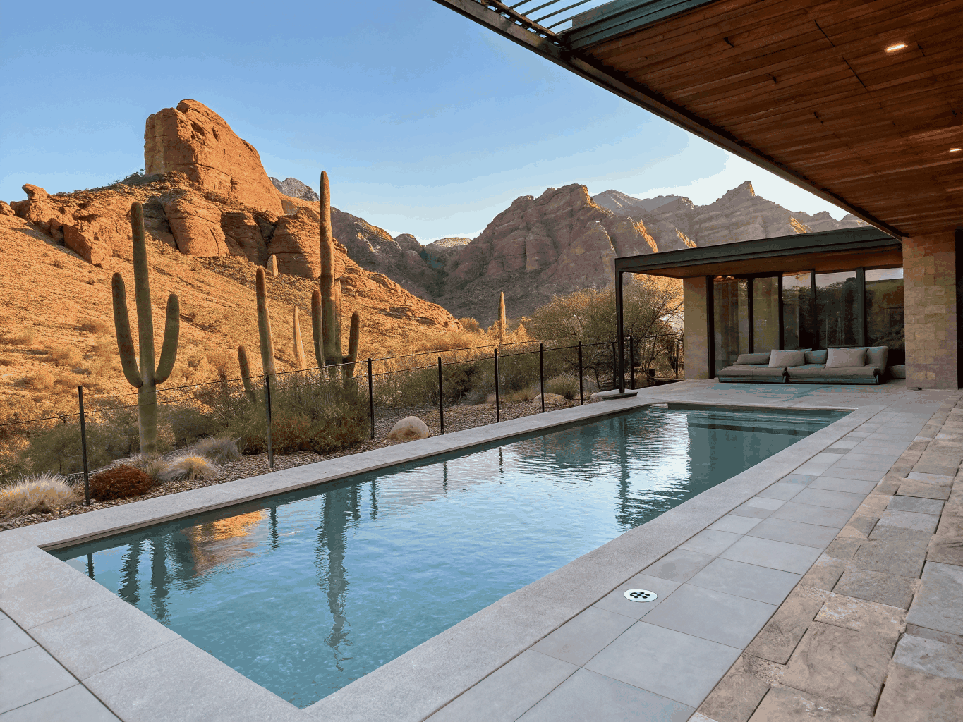 Clean swimming pool in a Goodyear Arizona residential backyard