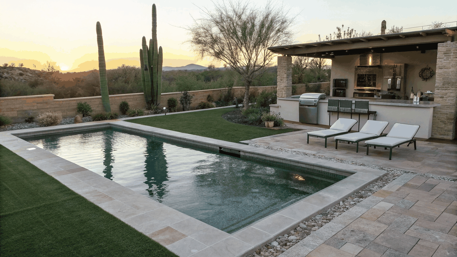 Crystal clear backyard swimming pool in Goodyear Arizona