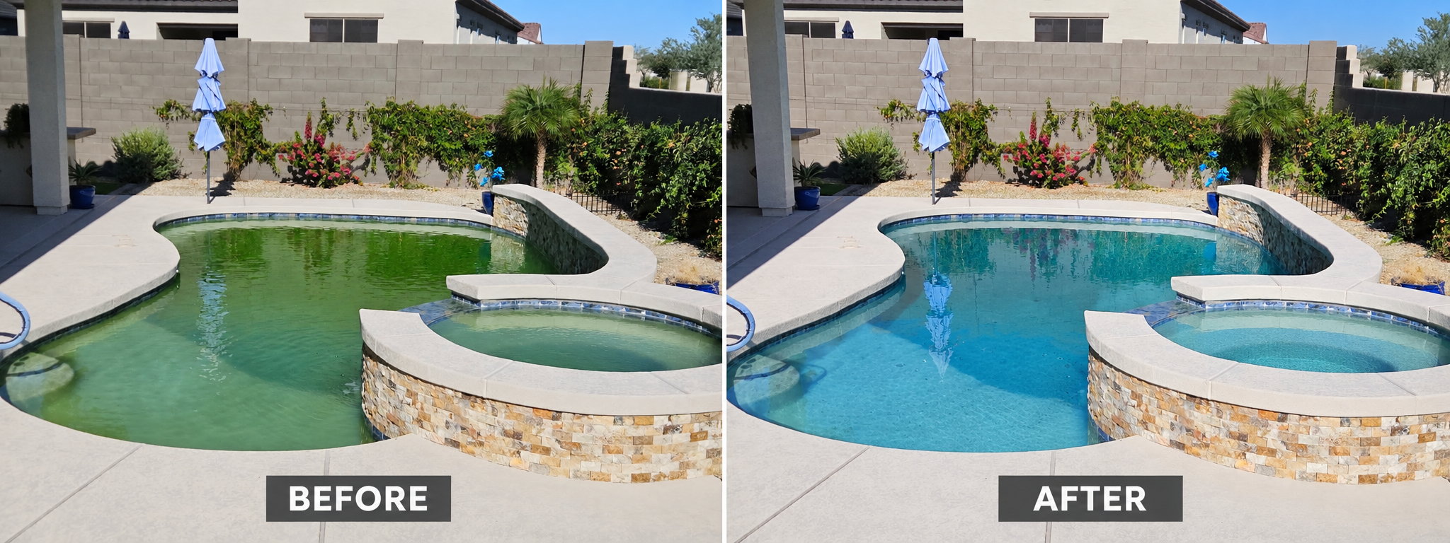 Green pool cleanup and intensive algae recovery water treatment for residential pools in Goodyear, AZ