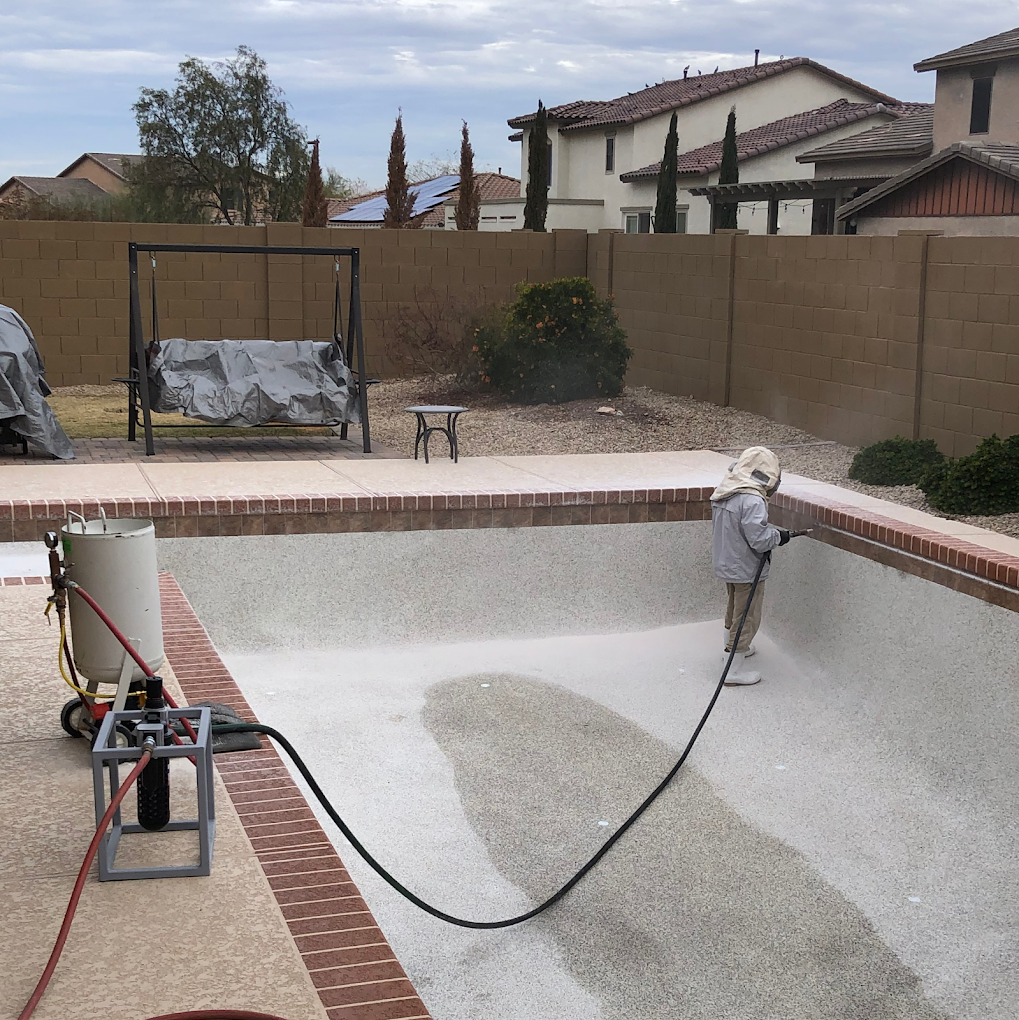 Professional swimming pool waterline tile cleaning and calcium deposit removal in Goodyear, AZ